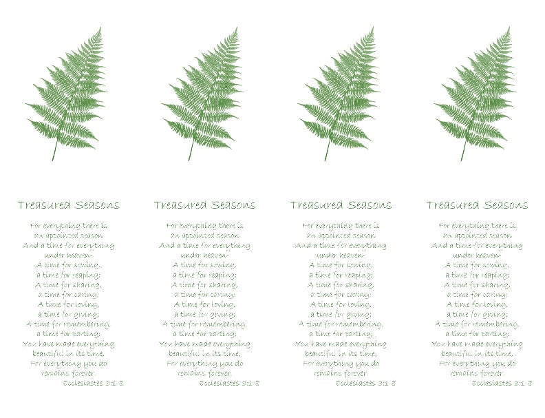 4 up green fern and Ecclesiastes verse bookmark