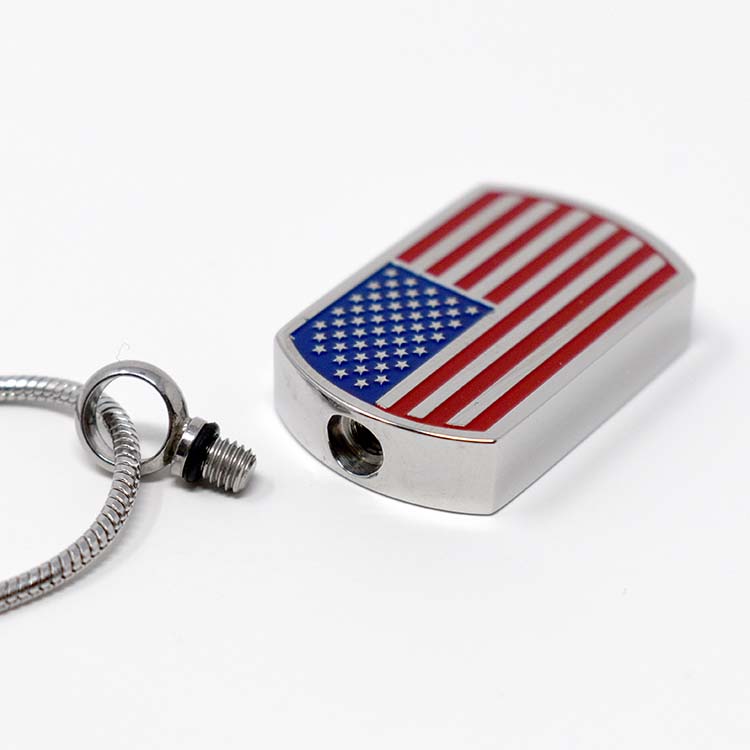 American Flag Dog Tag - Silver Pendant