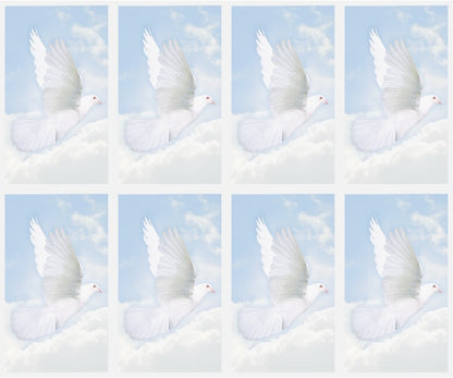 8x White Dove on gentle blue sky Prayer Cards