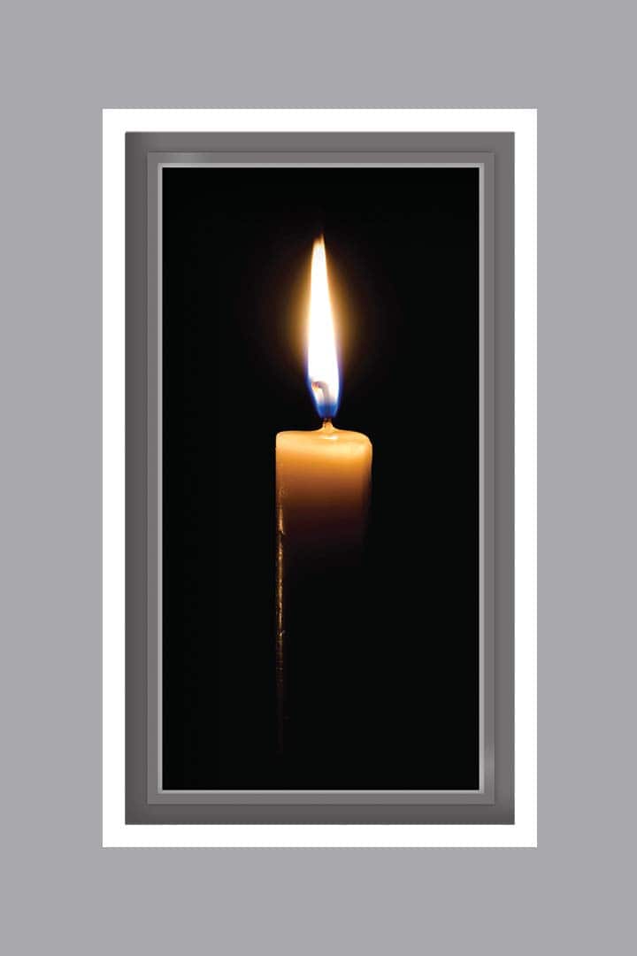 gently burning candle with dark background prayer card