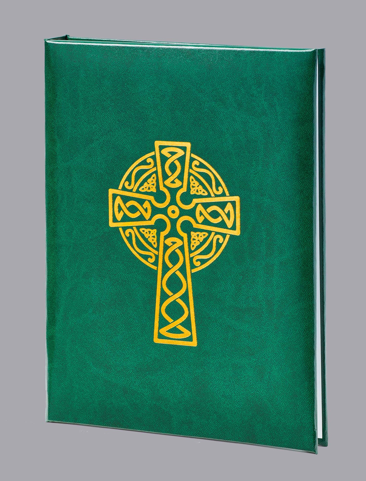 Gold Celtic Cross Green Funeral Guest Book