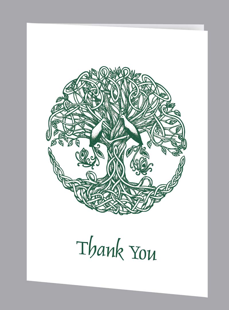 green circular Gaelic tree thank you card