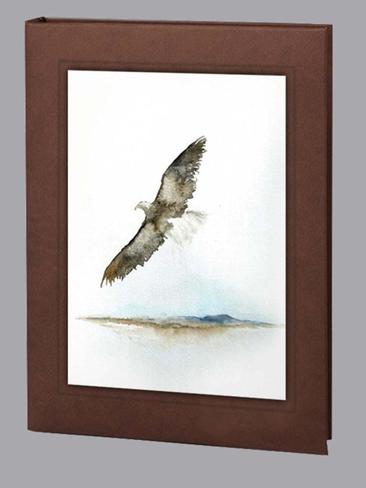 Watercolor flying bald eagle on brown funeral guest book