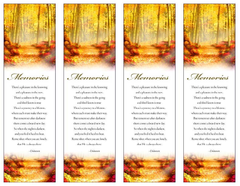 4 up golden light through forest bookmarks