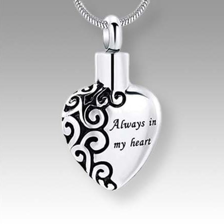 Silver with black detail heart pendant