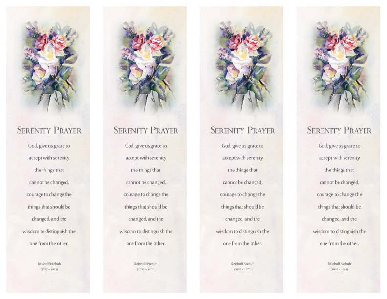 4 up Bookmark with flower bouquet and serenity prayer