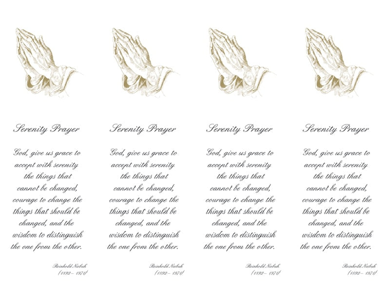 4 up bookmarks Praying Hands with Serenity Prayer