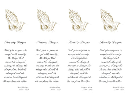 4 up bookmarks Praying Hands with Serenity Prayer