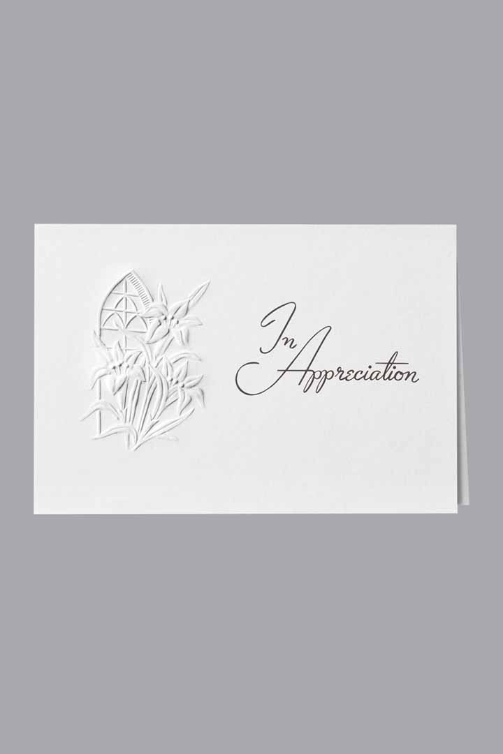 Church Window &amp; Lilies Thank you Card Embossed w/ Standard Print