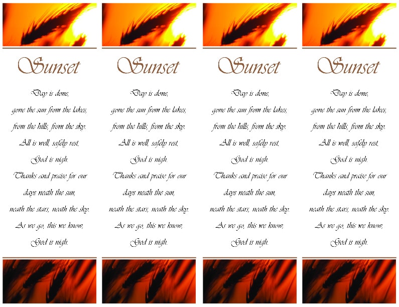 4 up Sunset poem with wheat bookmarks