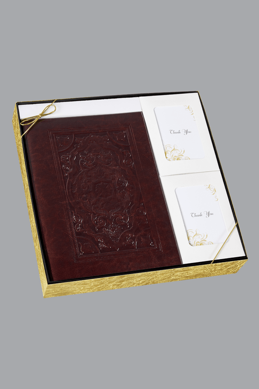 Brown Bonded Leather Embossed Library gift box set