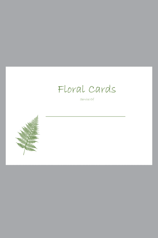 white floral card with green fern design