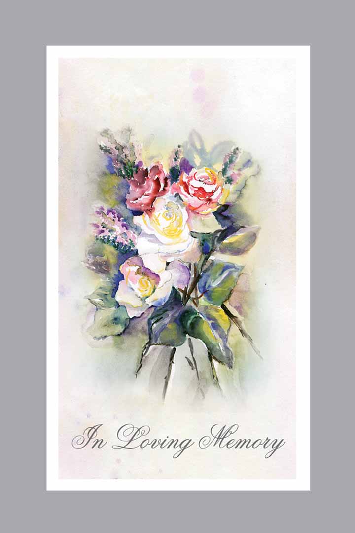 watercolor floral bouquet with In Loving Memory Prayer Card