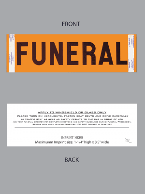 Orange Funeral printed windshield sticker