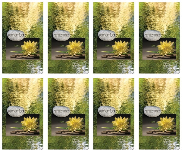 8x Yellow Water Lily on stones Prayer Cards