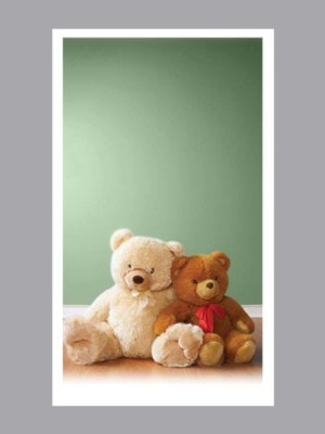 two teddy bears with gentle green background prayer card
