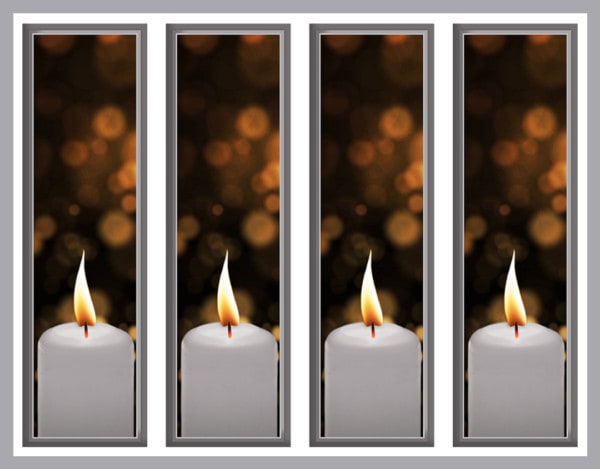 4 Bookmarks with white candle