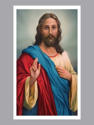 Jesus with blue prayer card