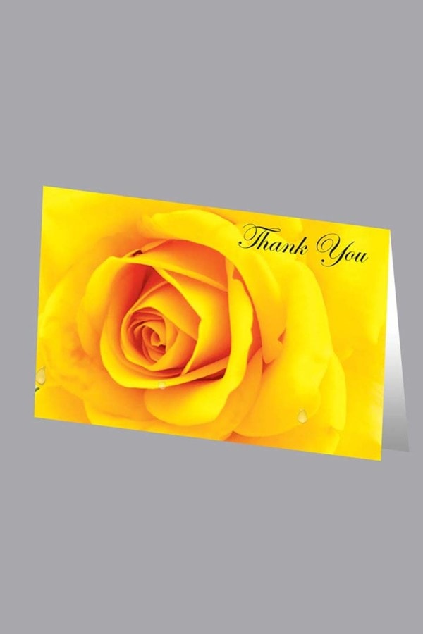 Bright Yellow Rose with black text thank you card