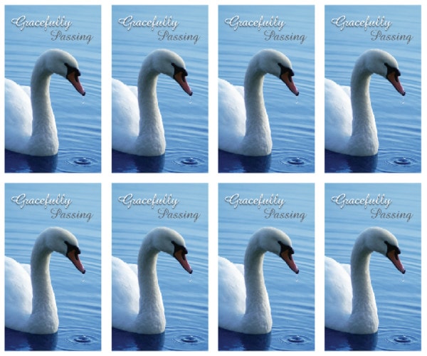 8x White Swan Gracefully Passing Prayer Cards