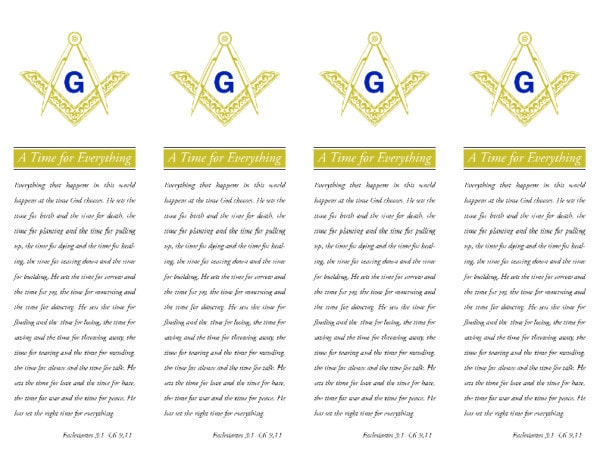 4 up golden Masonic square and compass with poem bookmarks