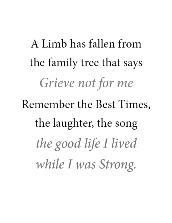 A Limb has fallen poem for Tree of Life service record