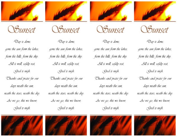 4 up Sunset poem with wheat bookmarks