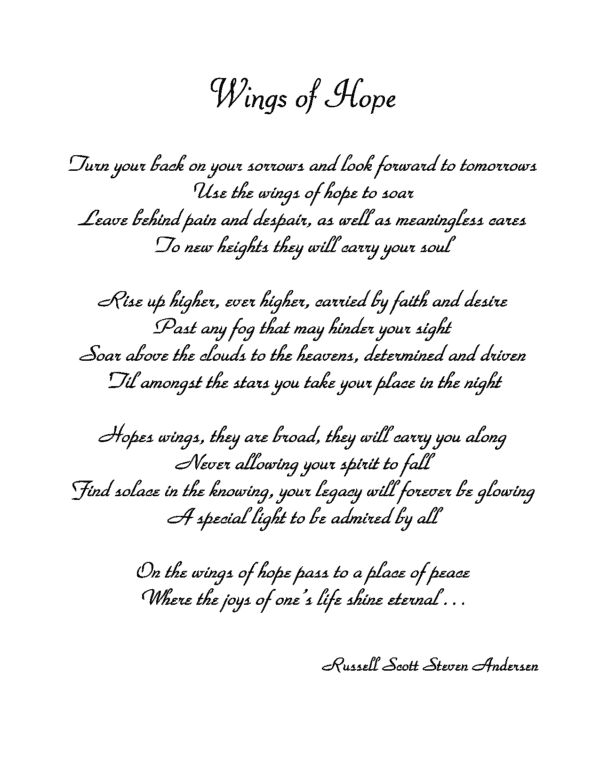 4 up Wings of Hope poem for service record