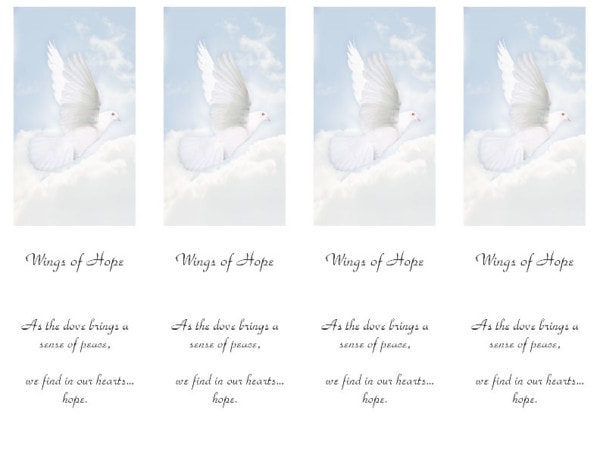 4 up Bookmark Wings of Hope Dove 777-BMK