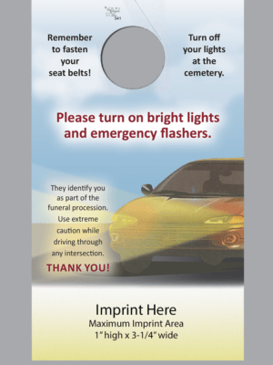 red car headlight and emergency flashers reminder hanger