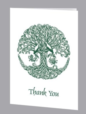 green circular Gaelic tree thank you card