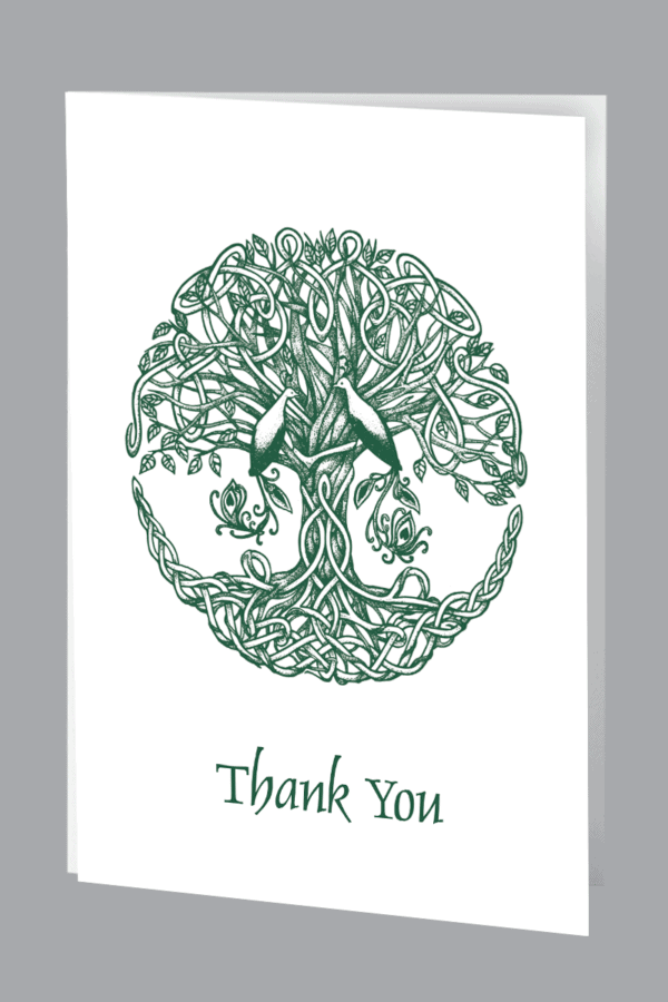 green Gaelic tree design Thank You card