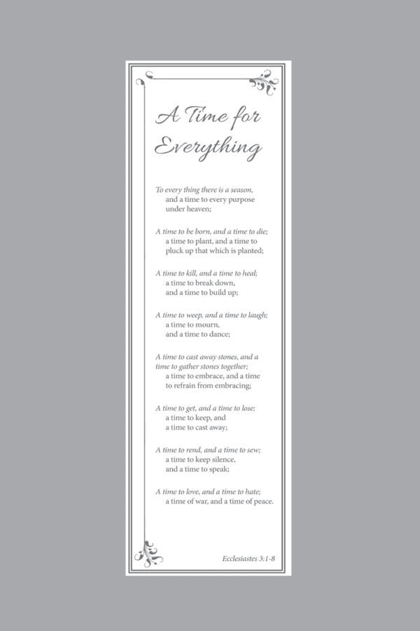 A Time of Everything poem on Art Deco bookmark