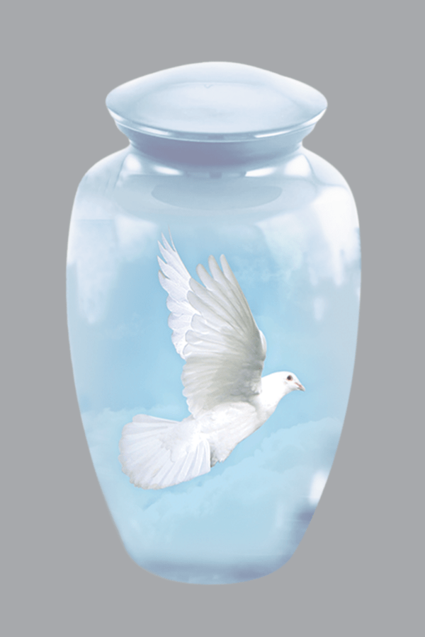 White Dove on gentle blue sky Urn