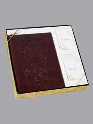 Brown Bonded Leather Embossed Library gift box set