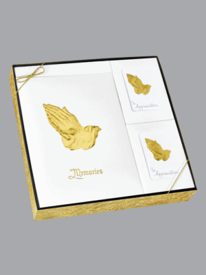 white book gold foil praying hands box set