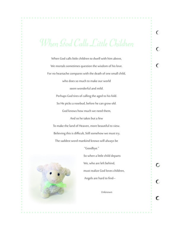 When God Calls Little Children poem and White Lamb divider page