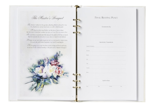 Opened Master's Bouquet showing watercolor divider page