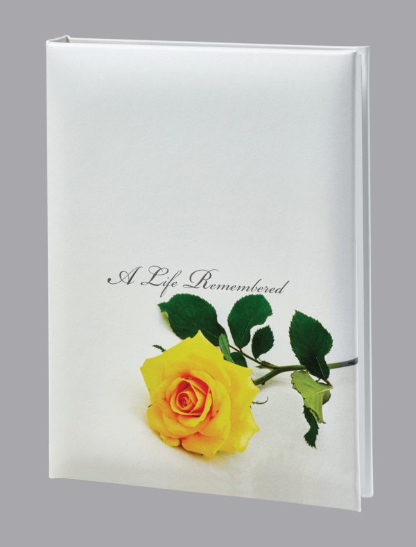 Single Yellow Rose White Cover Funeral Guest Book