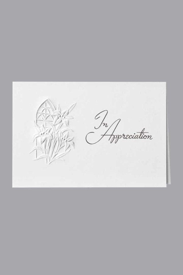 Thank You Card embossed church window lilies 130