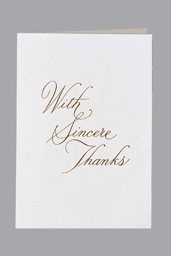 thank you card whith sincere thanks raised gold 216