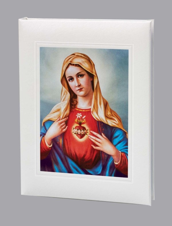 sacred heart of Mary on white funeral guest book