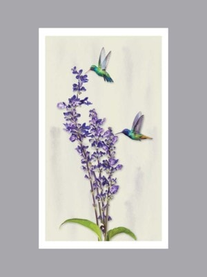 2 hummingbirds with lilac prayer card