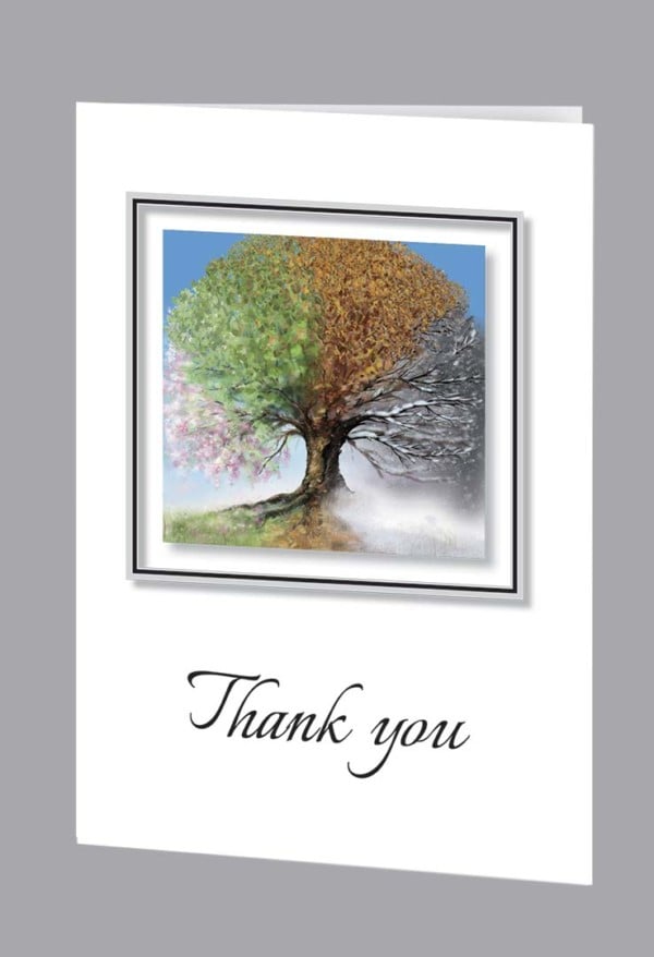 4 seasons tree white thank you card