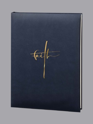Navy Blue gold faith funeral guest book