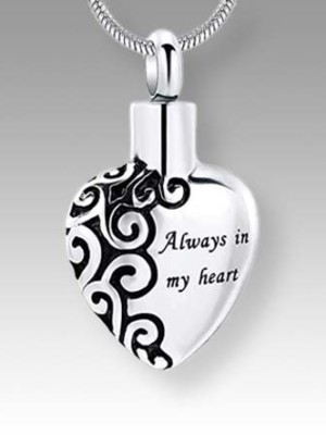 Silver with black detail heart pendant