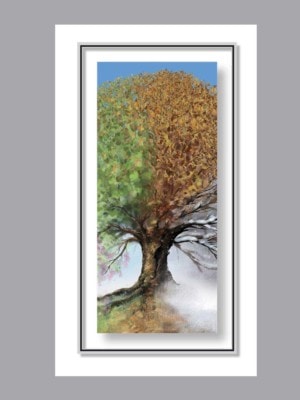 4 seasons tree white prayer card