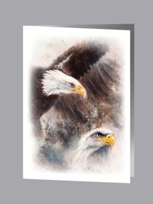 two watercolor bald eagle thank you card