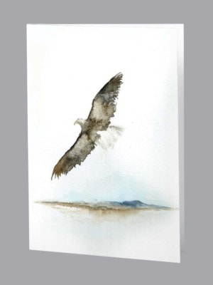 Watercolor bald eagle flying thank you card