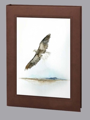 Watercolor flying bald eagle on brown funeral guest book